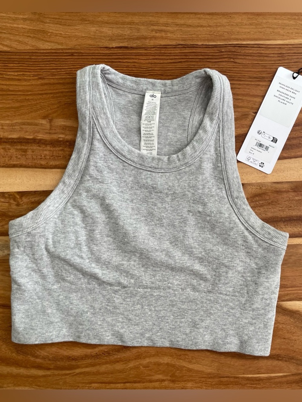 Alo Yoga 🩶🩶 Seamless Delight High Neck Bra Athletic Heather Gray - Picture 2 of 3